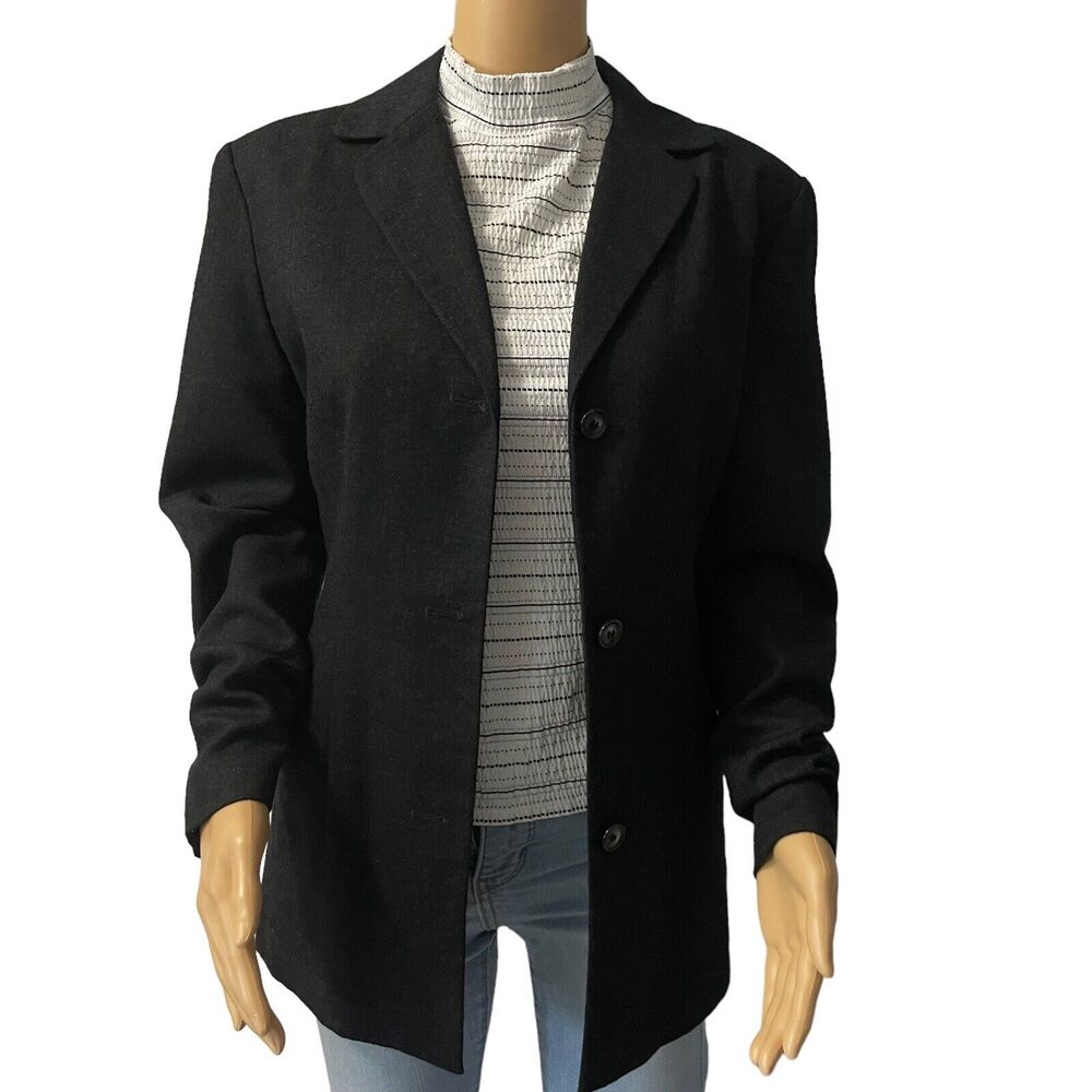 HARRIS WALLACE New York Blazer Women's Charcoal Button Up Formal SZ/ 8